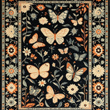 Ultra Soft Area Rug, Non Slip, Stain Resistant, Washable Area Rugs for Living Room, Bedroom, Artful Nature-Inspired Butterfly Motif(Black)