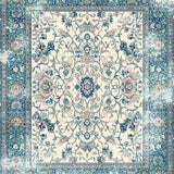Ultra Soft Area Rug, Non Slip, Stain Resistant, Washable Area Rugs for Living Room, Bedroom, Elegant Floral Scrollwork Faded Blue Taupe Design(Ivory)