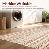 Ultra Soft Area Rug, Non Slip, Stain Resistant, Washable Area Rugs for Living Room, Bedroom, Diamond Weave Stripe Area with Rustic Farmhouse Charm in Neutral Tones(Red)