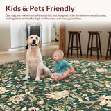 Ultra Soft Area Rug, Non Slip, Stain Resistant, Washable Area Rugs for Living Room, Bedroom, Elegant Rustic Leafy Design(Green)