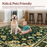 Ultra Soft Area Rug, Non Slip, Stain Resistant, Washable Area Rugs for Living Room, Bedroom, Porch with Intricate Floral Motifs(Green)