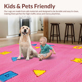 Ultra Soft Area Rug, Non Slip, Stain Resistant, Washable Area Rugs for Living Room, Bedroom, Whimsical Educational Creature Composition(Pink)