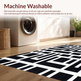 Ultra Soft Area Rug, Non Slip, Stain Resistant, Washable Area Rugs for Living Room, Bedroom, Modern Area Rug Waterproof Reversible Stylish Black and White Design(Black)