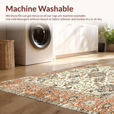 Ultra Soft Area Rug, Non Slip, Stain Resistant, Washable Area Rugs for Living Room, Bedroom, Artisan Inspired Medallion with Harmonious Geometric Floral Designs(Orange)
