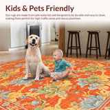 Ultra Soft Area Rug, Non Slip, Stain Resistant, Washable Area Rugs for Living Room, Bedroom, Contemporary Tropical Blossom Aesthetic(Orange)