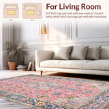 Ultra Soft Area Rug, Non Slip, Stain Resistant, Washable Area Rugs for Living Room, Bedroom, Sophisticated Soft Color Palette(Pink)