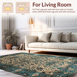 Ultra Soft Area Rug, Non Slip, Stain Resistant, Washable Area Rugs for Living Room, Bedroom, Artisanal Earthy Toned Motif(Beige)