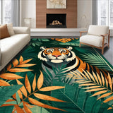 Ultra Soft Area Rug, Non Slip, Stain Resistant, Washable Area Rugs for Living Room, Bedroom, Vintage Botanical Tiger Aesthetic(Green)