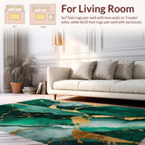 Ultra Soft Area Rug, Non Slip, Stain Resistant, Washable Area Rugs for Living Room, Bedroom, Vibrant Green and Gold Artistic Vibes(Green)