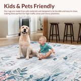 Ultra Soft Area Rug, Non Slip, Stain Resistant, Washable Area Rugs for Living Room, Bedroom, Rustic Soft Toned Floral Motif(Gray)