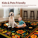 Ultra Soft Area Rug, Non Slip, Stain Resistant, Washable Area Rugs for Living Room, Bedroom, Eclectic Round Ethnic Textile(Orange)