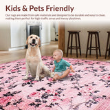 Ultra Soft Area Rug, Non Slip, Stain Resistant, Washable Area Rugs for Living Room, Bedroom, Stylish Fluffy Rose Design(Pink)