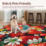 Ultra Soft Area Rug, Non Slip, Stain Resistant, Washable Area Rugs for Living Room, Bedroom, Boho Summer Fruits Mat Strawberries and Floral(Red)