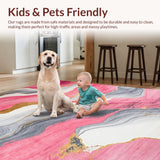 Ultra Soft Area Rug, Non Slip, Stain Resistant, Washable Area Rugs for Living Room, Bedroom, Sophisticated Pink Gray Tiled Motif(Pink)