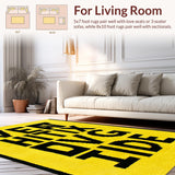 Ultra Soft Area Rug, Non Slip, Stain Resistant, Washable Area Rugs for Living Room, Bedroom, Sleek Minimalist Word Art Style(Yellow)