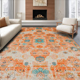 Ultra Soft Area Rug, Non Slip, Stain Resistant, Washable Area Rugs for Living Room, Bedroom, Sophisticated Transitional Floral Fusion(Orange)