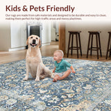 Ultra Soft Area Rug, Non Slip, Stain Resistant, Washable Area Rugs for Living Room, Bedroom, Elegant Gray Damask Motif(Blue)