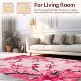 Ultra Soft Area Rug, Non Slip, Stain Resistant, Washable Area Rugs for Living Room, Bedroom, Graceful Cherry Petal Motif(Pink)