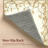 Artisan Scrollwork Area Elegant Border Botanical Accent Design(Beige)