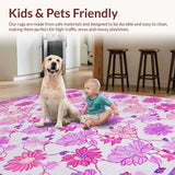 Ultra Soft Area Rug, Non Slip, Stain Resistant, Washable Area Rugs for Living Room, Bedroom, Bright Youthful Floral Fantasy(White)