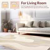 Rustic Shaped Area Unique Wavy Beige Cream Design Easy Clean Accent(Beige)