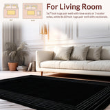 Ultra Soft Area Rug, Non Slip, Stain Resistant, Washable Area Rugs for Living Room, Bedroom, Sleek Geometric Black and White Fusion(Black)