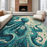 Ultra Soft Area Rug, Non Slip, Stain Resistant, Washable Area Rugs for Living Room, Bedroom, Elegant Octopus Rug with Fluid Tentacle Motif for Stylish Home Decor(Blue)
