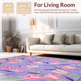 Ultra Soft Area Rug, Non Slip, Stain Resistant, Washable Area Rugs for Living Room, Bedroom, Bright Tulip Springtime Visual Delight(Purple)