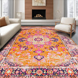 Ultra Soft Area Rug, Non Slip, Stain Resistant, Washable Area Rugs for Living Room, Bedroom, Artful Distressed Vintage Texture(Orange)