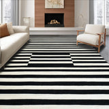 Ultra Soft Area Rug, Non Slip, Stain Resistant, Washable Area Rugs for Living Room, Bedroom, Contemporary Contrast Stripe Rug Featuring Bold Black and White Banding Designs(Black)