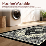 Ultra Soft Area Rug, Non Slip, Stain Resistant, Washable Area Rugs for Living Room, Bedroom, Oriental Distressed Black Ivory Living Room Rug(Black)