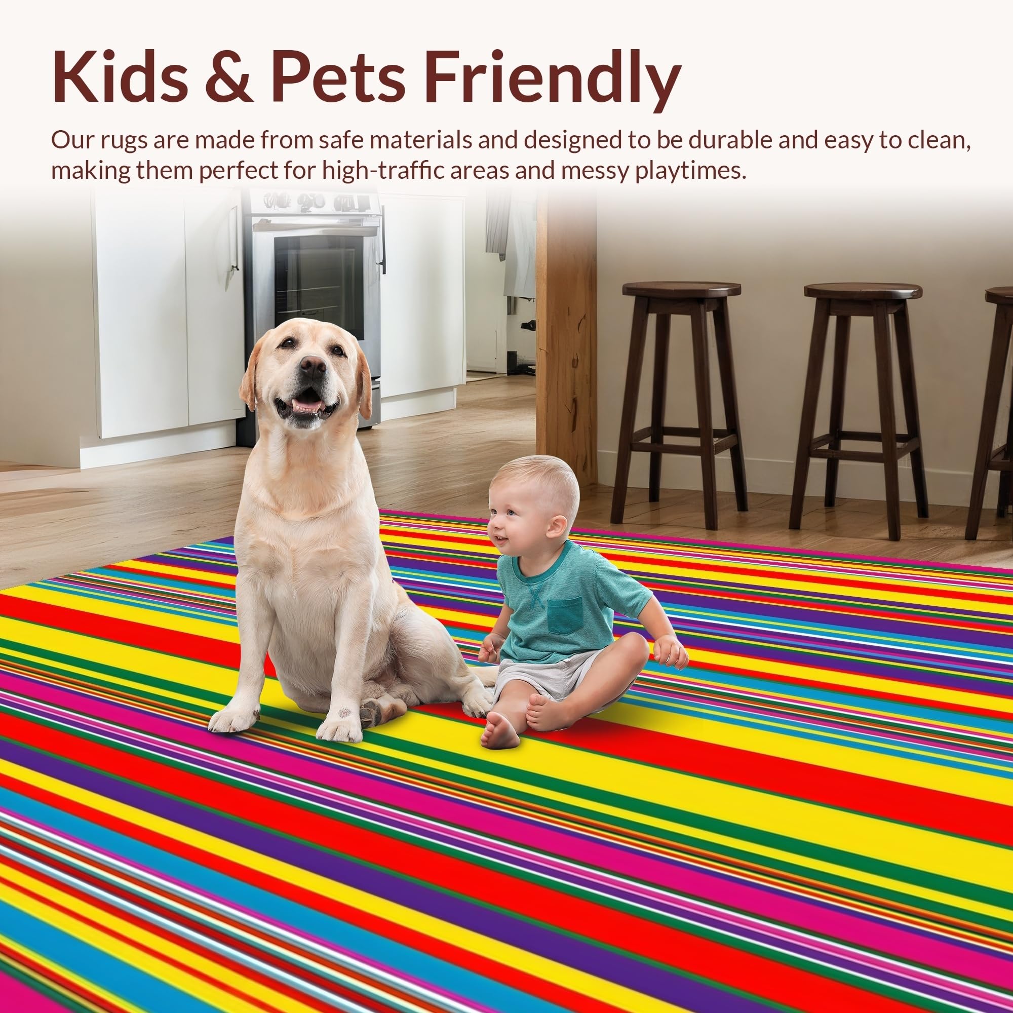 Vibrant Fiesta Stripe Area Rug with Non Slip Backing Rug – ODIKA
