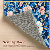 Ultra Soft Area Rug, Non Slip, Stain Resistant, Washable Area Rugs for Living Room, Bedroom, Luxurious Gold Accented Floral Style(Blue)