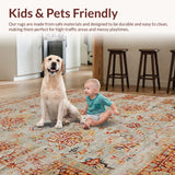 Ultra Soft Area Rug, Non Slip, Stain Resistant, Washable Area Rugs for Living Room, Bedroom, Vintage Distressed Botanical Motif(Gray)