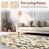 Ultra Soft Area Rug, Non Slip, Stain Resistant, Washable Area Rugs for Living Room, Bedroom, Elegant Beige Floral Area with Artistic Hand Painted Design(Ivory)