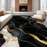Ultra Soft Area Rug, Non Slip, Stain Resistant, Washable Area Rugs for Living Room, Bedroom, Modern Chic Abstract Elements(Black)