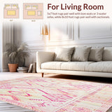 Ultra Soft Area Rug, Non Slip, Stain Resistant, Washable Area Rugs for Living Room, Bedroom, Vintage Boho Inspired Area Cream & Pink Printed Design(Pink)