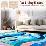 Ultra Soft Area Rug, Non Slip, Stain Resistant, Washable Area Rugs for Living Room, Bedroom, Playful Nautical Illustration Style(Blue)