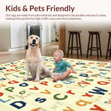 Ultra Soft Area Rug, Non Slip, Stain Resistant, Washable Area Rugs for Living Room, Bedroom, Rustic Warm Alphabet Graphics(Red)