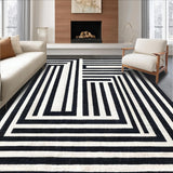 Ultra Soft Area Rug, Non Slip, Stain Resistant, Washable Area Rugs for Living Room, Bedroom, Contemporary Stripe Fusion Rug Alternating Bold Lines Dynamic Graphic Art(Black)