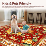 Ultra Soft Area Rug, Non Slip, Stain Resistant, Washable Area Rugs for Living Room, Bedroom, Sunkissed Round Nature Inspired Look(Red)