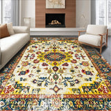 Ultra Soft Area Rug, Non Slip, Stain Resistant, Washable Area Rugs for Living Room, Bedroom, Abstract Colorful Floral Harmony(Yellow)