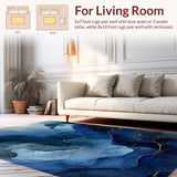 Ultra Soft Area Rug, Non Slip, Stain Resistant, Washable Area Rugs for Living Room, Bedroom, Indigo Cascade Rug, Sapphire Swirl, Abstract Wash Effect(Blue)