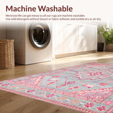 Ultra Soft Area Rug, Non Slip, Stain Resistant, Washable Area Rugs for Living Room, Bedroom, Vibrant Pink Geometric Accents(Pink)