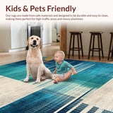 Ultra Soft Area Rug, Non Slip, Stain Resistant, Washable Area Rugs for Living Room, Bedroom, Dynamic Modern Curvilinear Pattern(Blue)
