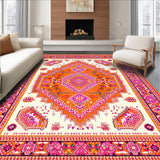 Ultra Soft Area Rug, Non Slip, Stain Resistant, Washable Area Rugs for Living Room, Bedroom, Chic Retro Orange Design Elements(White)