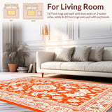 Ultra Soft Area Rug, Non Slip, Stain Resistant, Washable Area Rugs for Living Room, Bedroom, Elegant Textured Diamond Composition(Orange)