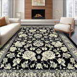 Ultra Soft Area Rug, Non Slip, Stain Resistant, Washable Area Rugs for Living Room, Bedroom, Eclectic Abstract Floral Motif(Black)