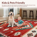 Ultra Soft Area Rug, Non Slip, Stain Resistant, Washable Area Rugs for Living Room, Bedroom, Rustic Ethnic Tribal Aesthetic(Red)