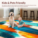 Ultra Soft Area Rug, Non Slip, Stain Resistant, Washable Area Rugs for Living Room, Bedroom, Wave Rider Surf Plank Decorative Rug with Coastal Ocean Motifs(Blue)